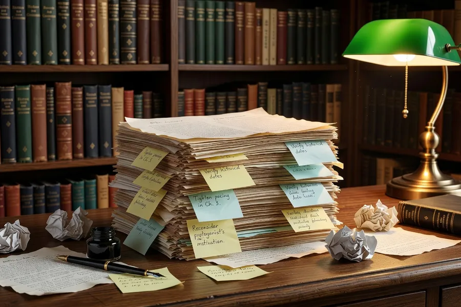 Manuscrit de roman en cours de révision