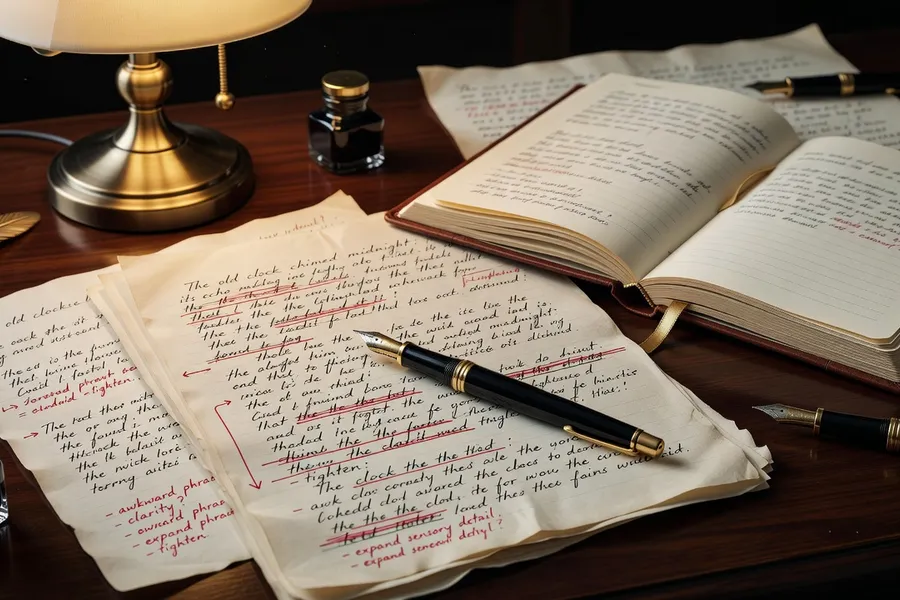 Un manuscrit de nouvelle en cours d'écriture