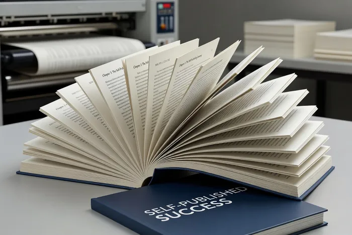 Processus d'impression à la demande pour l'autoédition : pages de livre fraîchement imprimées